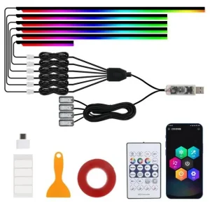 Éclairage d&rsquo;ambiance coloré pour l&rsquo;intérieur de votre voiture, contrôlé par application mobile LED acrylique modifiée, USB éclairage de plancher (10 en 1)