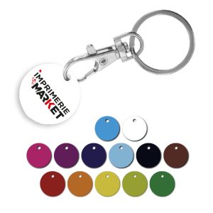 Porte-clé mousqueton métal avec jeton caddie quadri sur 1 face