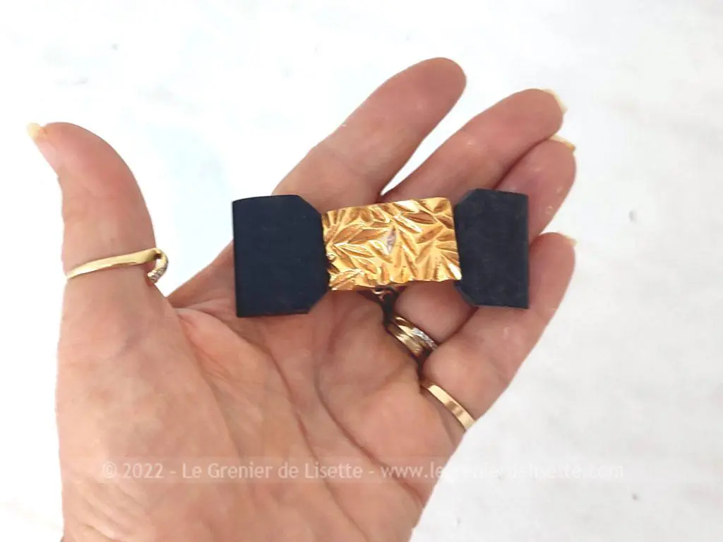 Ancienne boucle ceinture ganse noir et métal doré années 50/60 – Image 3