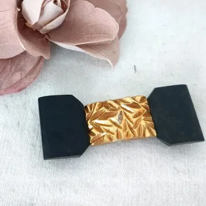 Ancienne boucle ceinture ganse noir et métal doré années 50/60