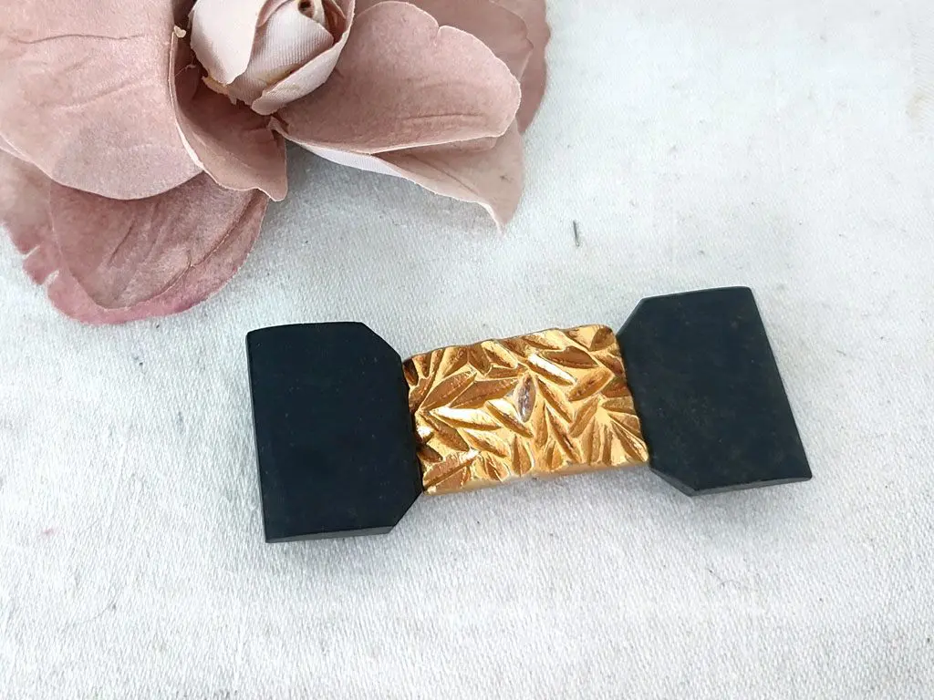 Ancienne boucle ceinture ganse noir et métal doré années 50/60 – Image 2