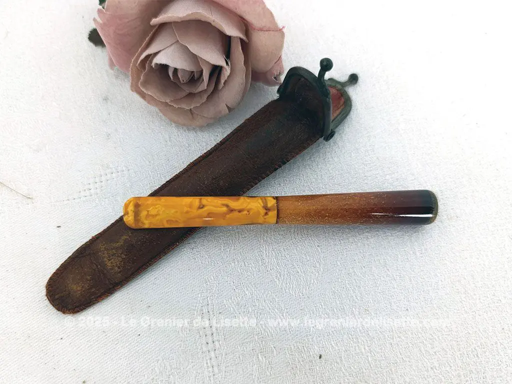 Porte-cigarette vintage bakélite avec étui cuir – Image 2