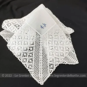 Ancien mouchoir mariée étamine, dentelle et monogrammes ED