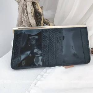 Belle pochette soirée vintage vernis noir et serpent